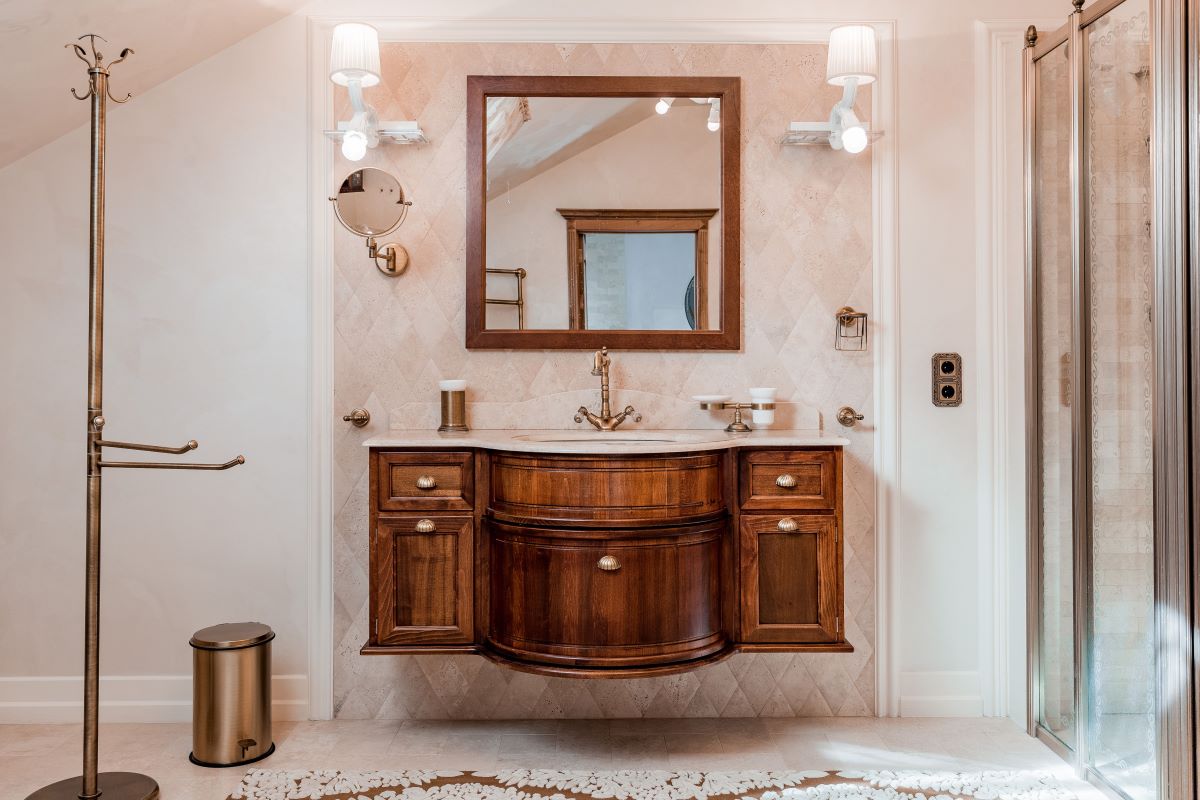 wood bathroom mirror